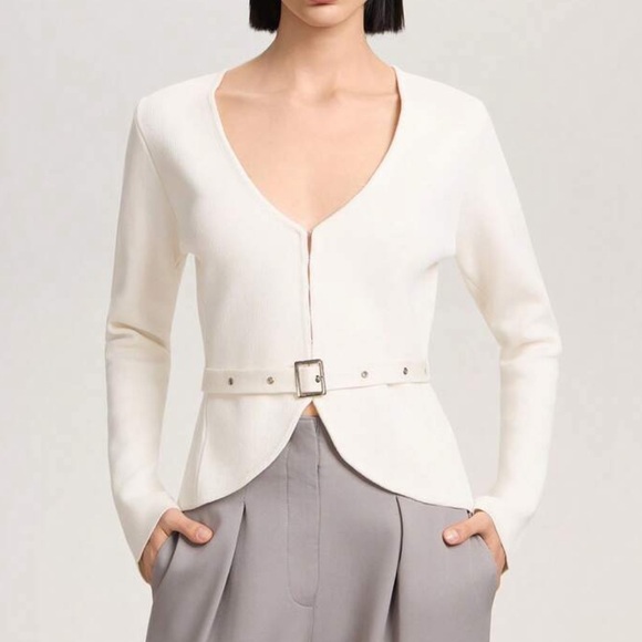 Sweaters - White belted stretchy cardigan with removable belt